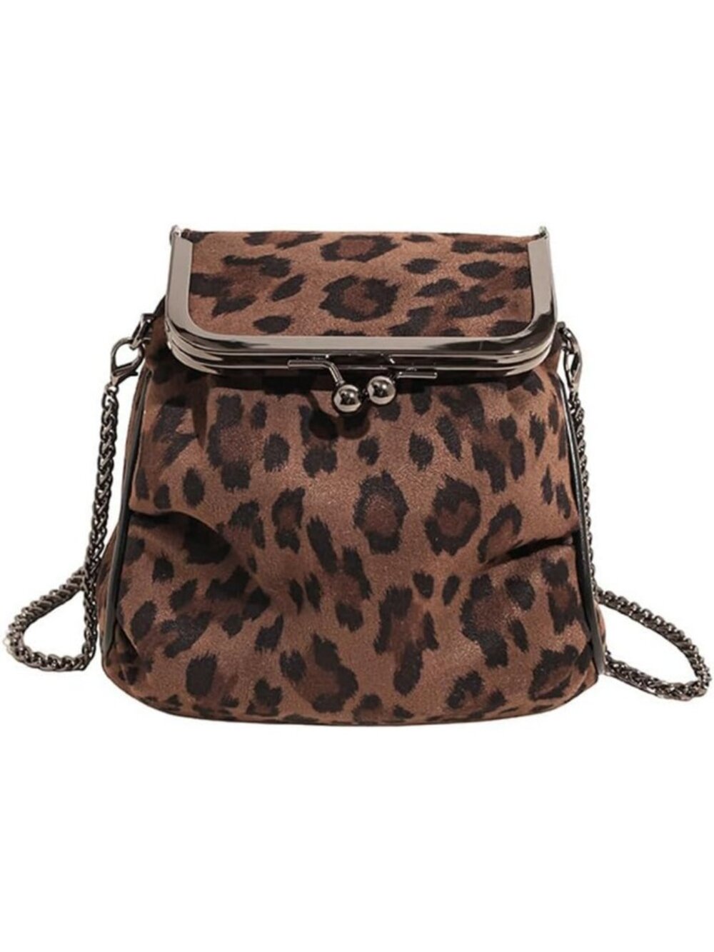 Chic Leopard Print Suede Crossbody Bag | Faux Suede Evening Clutch with Chain